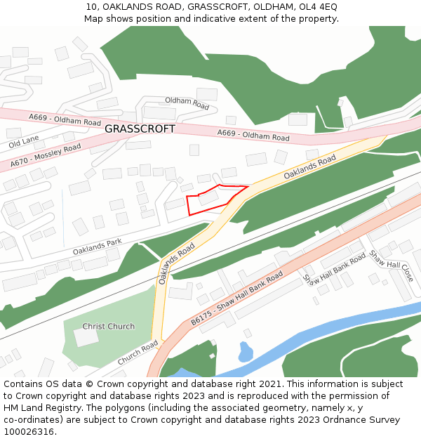 10, OAKLANDS ROAD, GRASSCROFT, OLDHAM, OL4 4EQ: Location map and indicative extent of plot