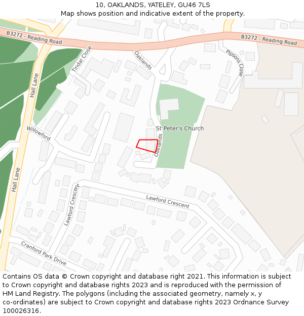 10, OAKLANDS, YATELEY, GU46 7LS: Location map and indicative extent of plot