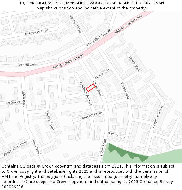 10, OAKLEIGH AVENUE, MANSFIELD WOODHOUSE, MANSFIELD, NG19 9SN: Location map and indicative extent of plot