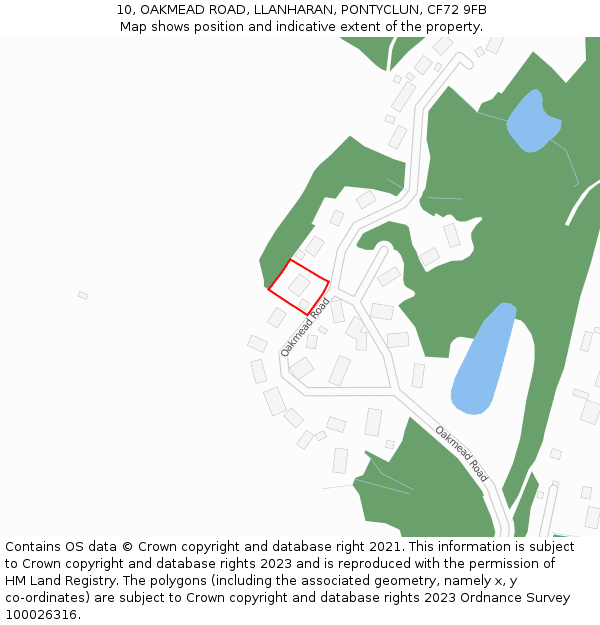 10, OAKMEAD ROAD, LLANHARAN, PONTYCLUN, CF72 9FB: Location map and indicative extent of plot