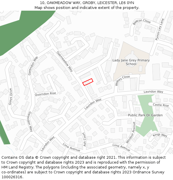 10, OAKMEADOW WAY, GROBY, LEICESTER, LE6 0YN: Location map and indicative extent of plot