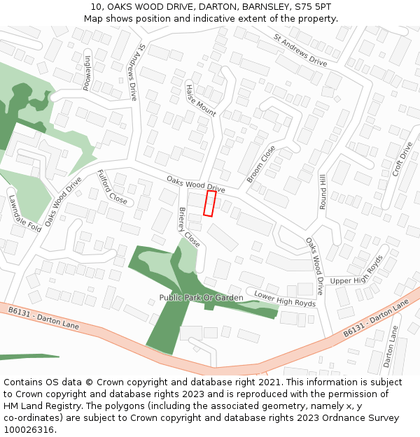 10, OAKS WOOD DRIVE, DARTON, BARNSLEY, S75 5PT: Location map and indicative extent of plot