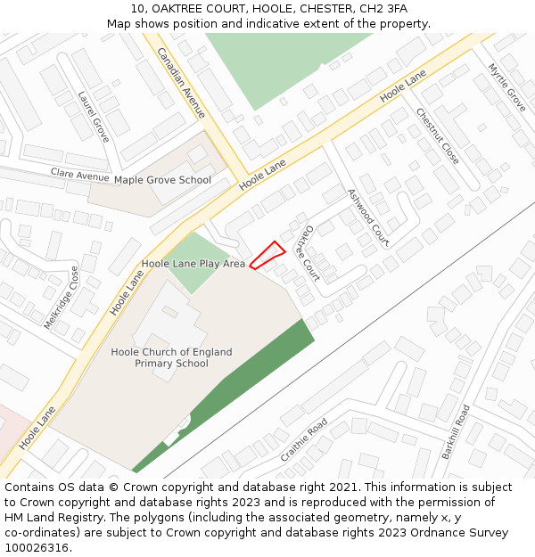 10, OAKTREE COURT, HOOLE, CHESTER, CH2 3FA: Location map and indicative extent of plot