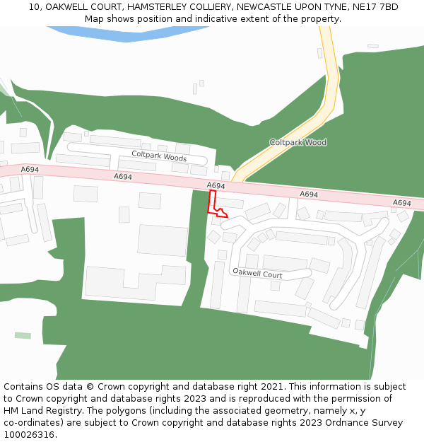 10, OAKWELL COURT, HAMSTERLEY COLLIERY, NEWCASTLE UPON TYNE, NE17 7BD: Location map and indicative extent of plot