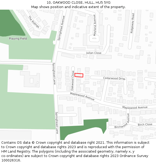 10, OAKWOOD CLOSE, HULL, HU5 5YG: Location map and indicative extent of plot