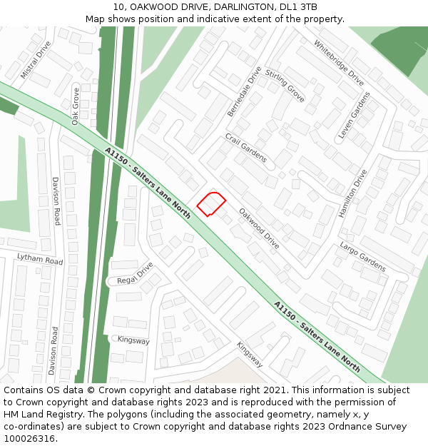 10, OAKWOOD DRIVE, DARLINGTON, DL1 3TB: Location map and indicative extent of plot