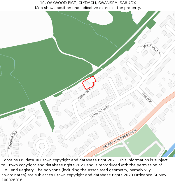 10, OAKWOOD RISE, CLYDACH, SWANSEA, SA8 4DX: Location map and indicative extent of plot