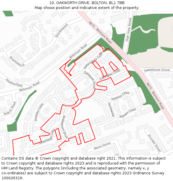 10, OAKWORTH DRIVE, BOLTON, BL1 7BB: Location map and indicative extent of plot