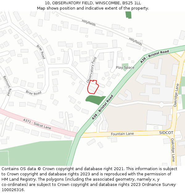 10, OBSERVATORY FIELD, WINSCOMBE, BS25 1LL: Location map and indicative extent of plot