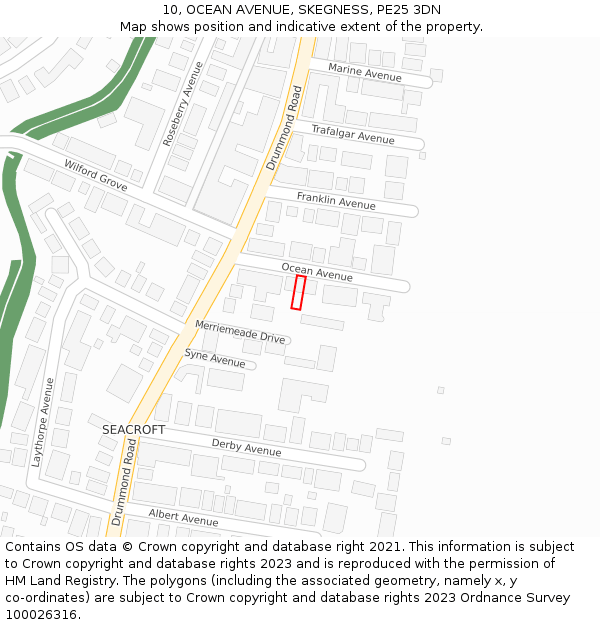 10, OCEAN AVENUE, SKEGNESS, PE25 3DN: Location map and indicative extent of plot