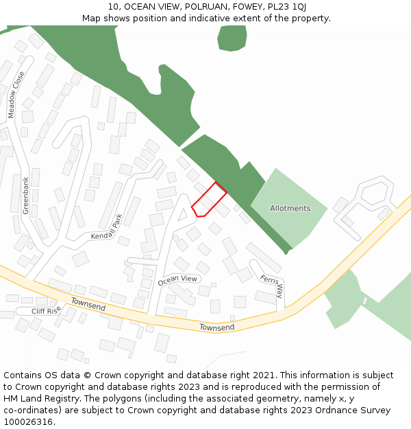 10, OCEAN VIEW, POLRUAN, FOWEY, PL23 1QJ: Location map and indicative extent of plot