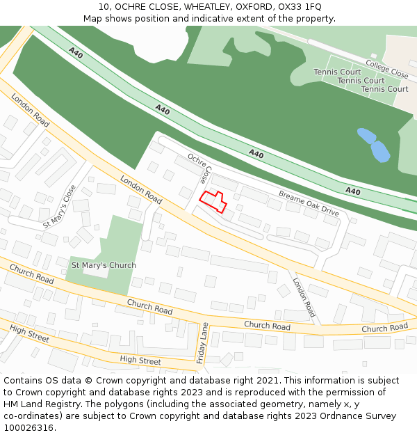 10, OCHRE CLOSE, WHEATLEY, OXFORD, OX33 1FQ: Location map and indicative extent of plot