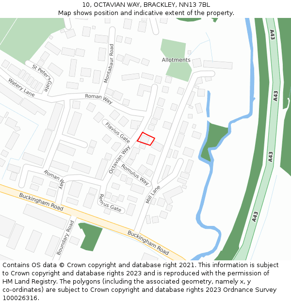 10, OCTAVIAN WAY, BRACKLEY, NN13 7BL: Location map and indicative extent of plot