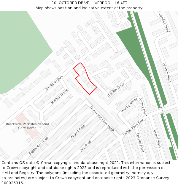 10, OCTOBER DRIVE, LIVERPOOL, L6 4ET: Location map and indicative extent of plot