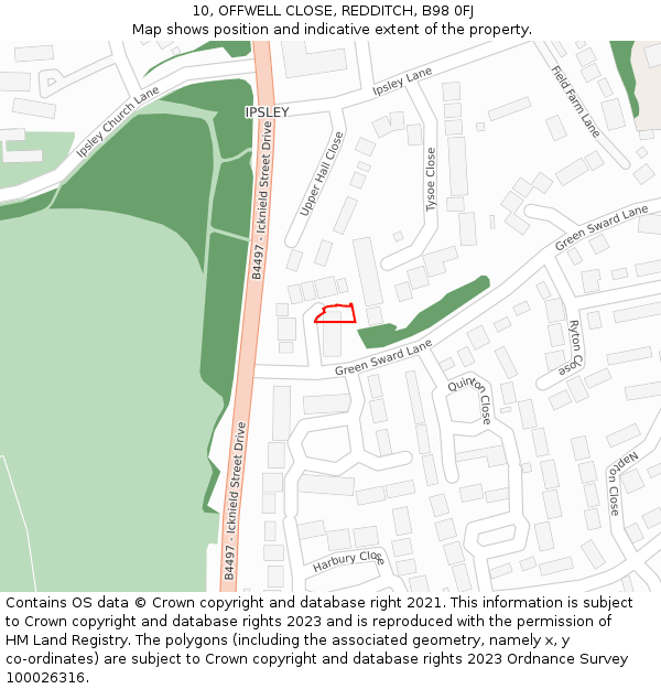 10, OFFWELL CLOSE, REDDITCH, B98 0FJ: Location map and indicative extent of plot