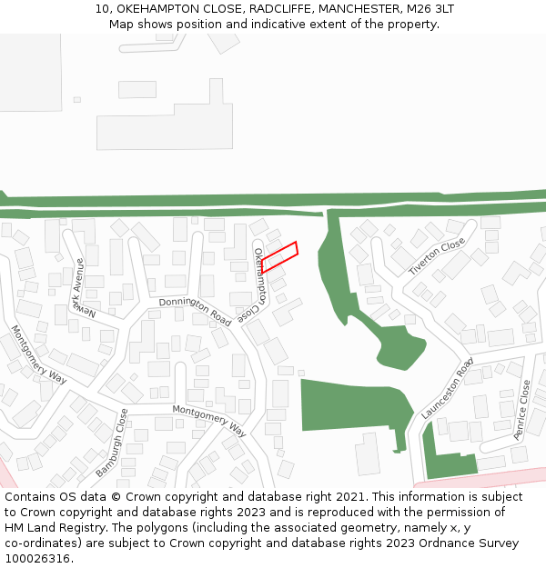 10, OKEHAMPTON CLOSE, RADCLIFFE, MANCHESTER, M26 3LT: Location map and indicative extent of plot