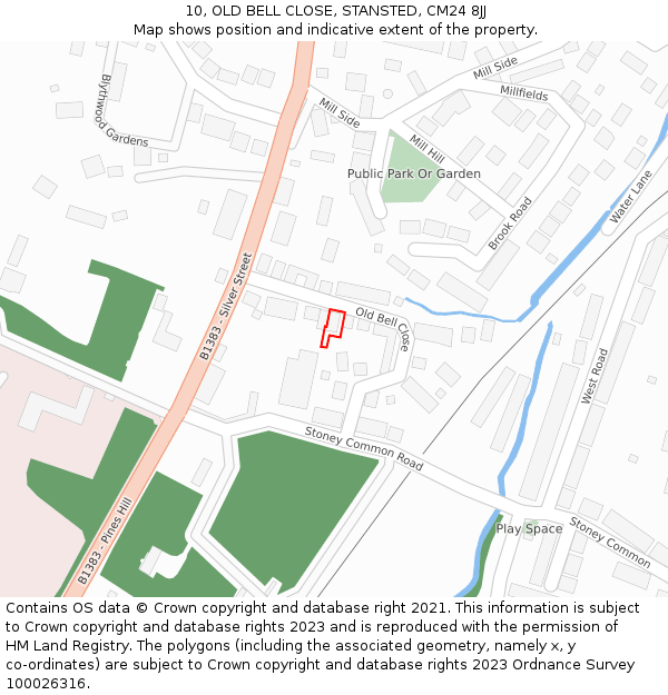 10, OLD BELL CLOSE, STANSTED, CM24 8JJ: Location map and indicative extent of plot