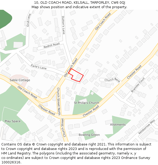 10, OLD COACH ROAD, KELSALL, TARPORLEY, CW6 0QJ: Location map and indicative extent of plot