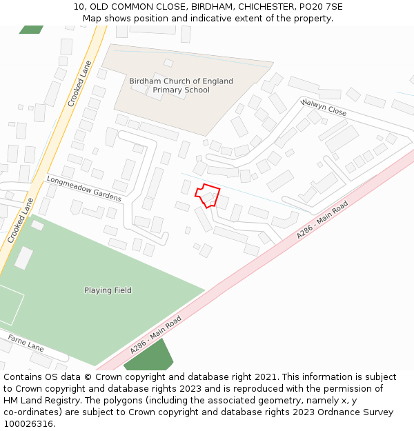 10, OLD COMMON CLOSE, BIRDHAM, CHICHESTER, PO20 7SE: Location map and indicative extent of plot