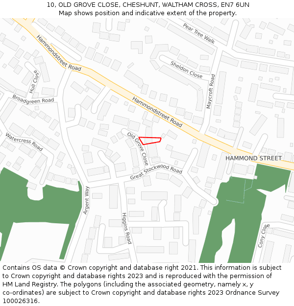 10, OLD GROVE CLOSE, CHESHUNT, WALTHAM CROSS, EN7 6UN: Location map and indicative extent of plot