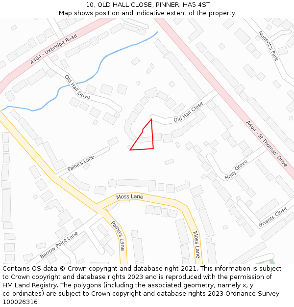 10, OLD HALL CLOSE, PINNER, HA5 4ST: Location map and indicative extent of plot