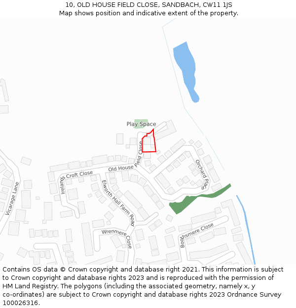 10, OLD HOUSE FIELD CLOSE, SANDBACH, CW11 1JS: Location map and indicative extent of plot