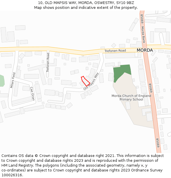 10, OLD MAPSIS WAY, MORDA, OSWESTRY, SY10 9BZ: Location map and indicative extent of plot