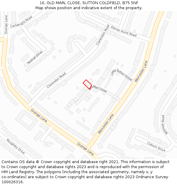10, OLD MARL CLOSE, SUTTON COLDFIELD, B75 5NF: Location map and indicative extent of plot