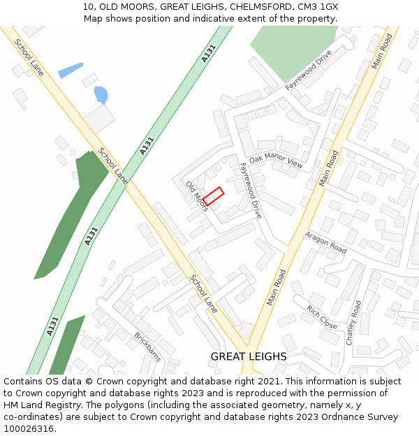 10, OLD MOORS, GREAT LEIGHS, CHELMSFORD, CM3 1GX: Location map and indicative extent of plot