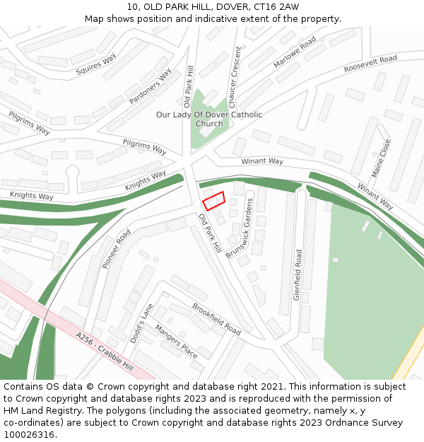 10, OLD PARK HILL, DOVER, CT16 2AW: Location map and indicative extent of plot