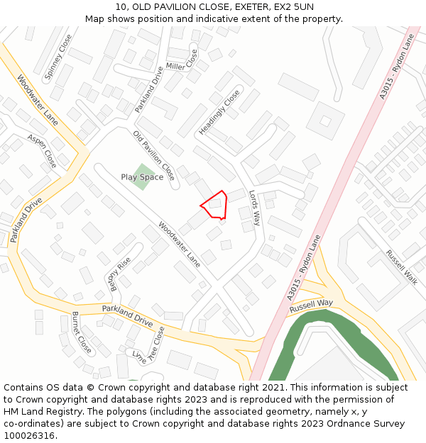 10, OLD PAVILION CLOSE, EXETER, EX2 5UN: Location map and indicative extent of plot