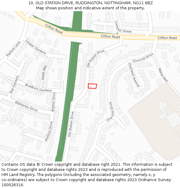 10, OLD STATION DRIVE, RUDDINGTON, NOTTINGHAM, NG11 6BZ: Location map and indicative extent of plot