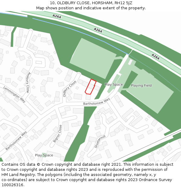 10, OLDBURY CLOSE, HORSHAM, RH12 5JZ: Location map and indicative extent of plot