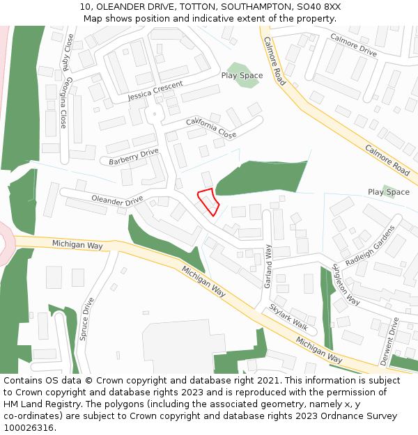 10, OLEANDER DRIVE, TOTTON, SOUTHAMPTON, SO40 8XX: Location map and indicative extent of plot