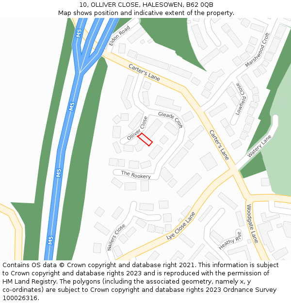 10, OLLIVER CLOSE, HALESOWEN, B62 0QB: Location map and indicative extent of plot