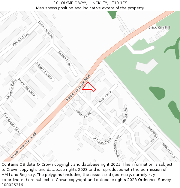 10, OLYMPIC WAY, HINCKLEY, LE10 1ES: Location map and indicative extent of plot