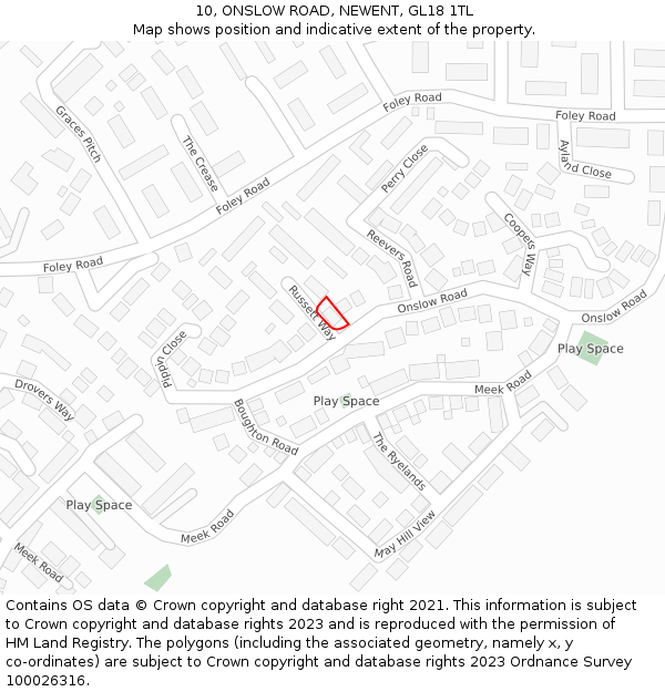 10, ONSLOW ROAD, NEWENT, GL18 1TL: Location map and indicative extent of plot