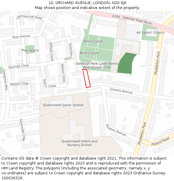 10, ORCHARD AVENUE, LONDON, N20 0JA: Location map and indicative extent of plot