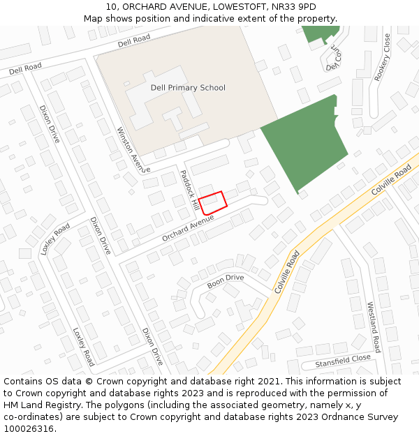 10, ORCHARD AVENUE, LOWESTOFT, NR33 9PD: Location map and indicative extent of plot