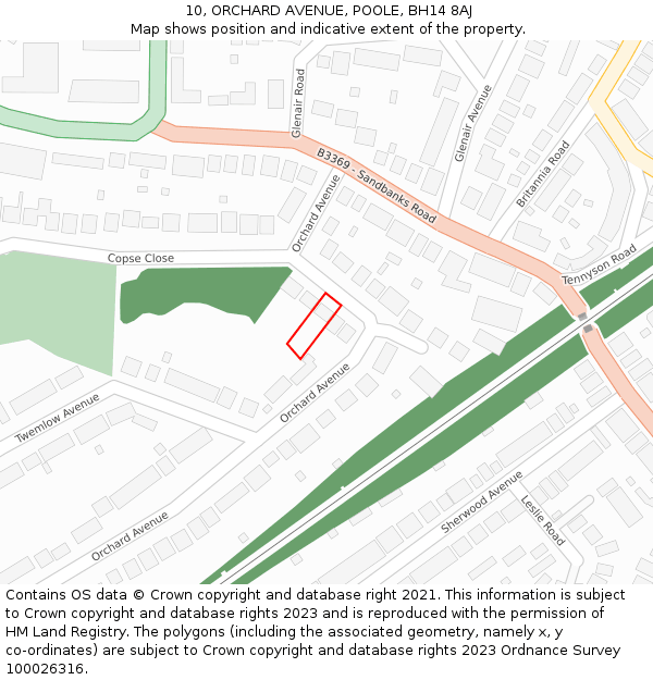 10, ORCHARD AVENUE, POOLE, BH14 8AJ: Location map and indicative extent of plot