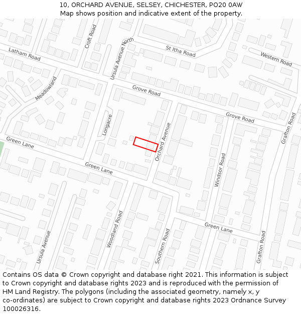 10, ORCHARD AVENUE, SELSEY, CHICHESTER, PO20 0AW: Location map and indicative extent of plot