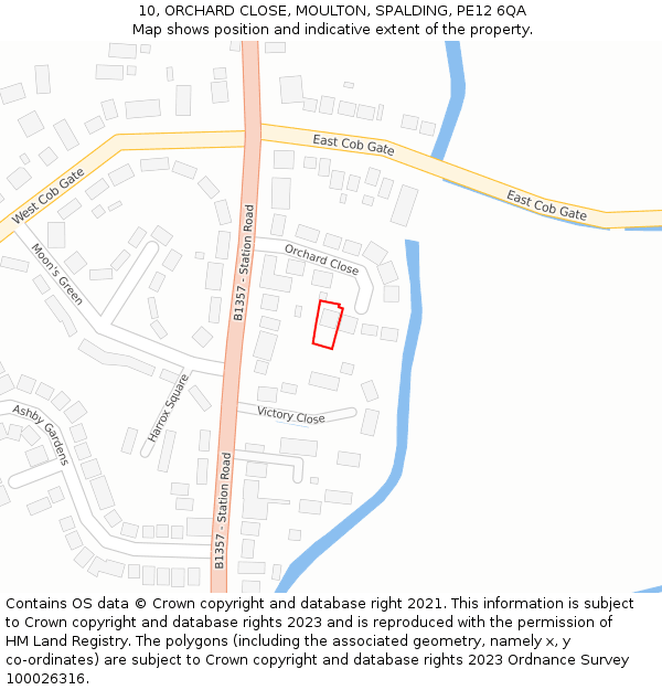 10, ORCHARD CLOSE, MOULTON, SPALDING, PE12 6QA: Location map and indicative extent of plot