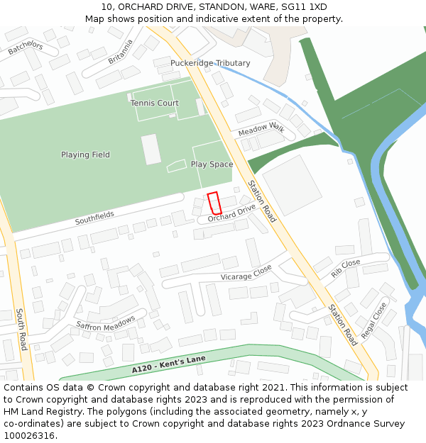 10, ORCHARD DRIVE, STANDON, WARE, SG11 1XD: Location map and indicative extent of plot
