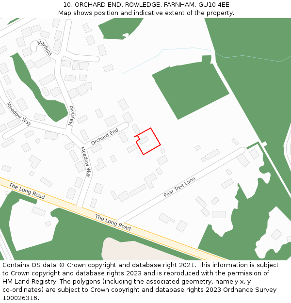 10, ORCHARD END, ROWLEDGE, FARNHAM, GU10 4EE: Location map and indicative extent of plot