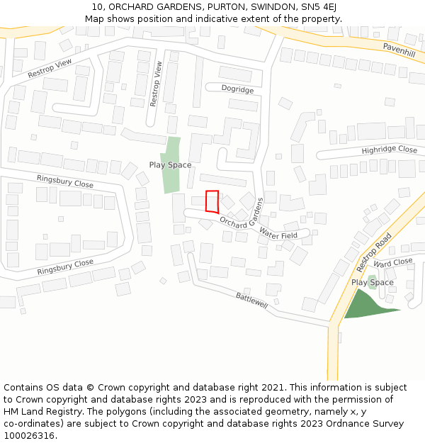 10, ORCHARD GARDENS, PURTON, SWINDON, SN5 4EJ: Location map and indicative extent of plot