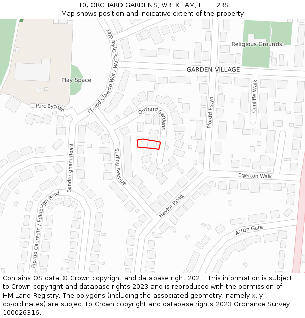 10, ORCHARD GARDENS, WREXHAM, LL11 2RS: Location map and indicative extent of plot