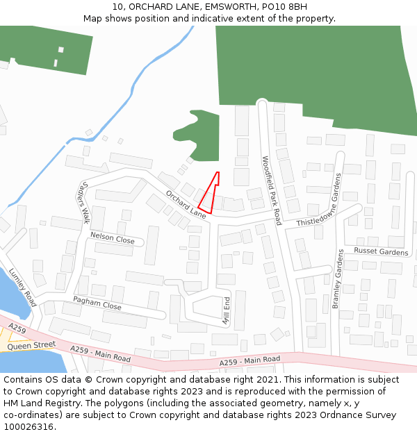 10, ORCHARD LANE, EMSWORTH, PO10 8BH: Location map and indicative extent of plot