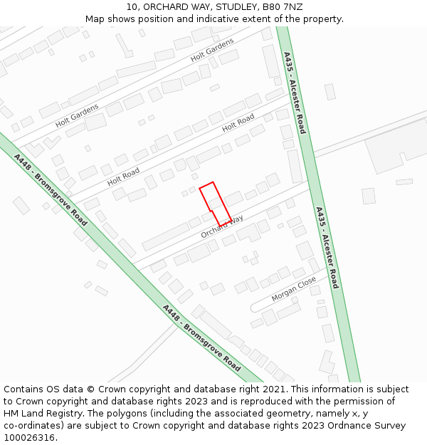 10, ORCHARD WAY, STUDLEY, B80 7NZ: Location map and indicative extent of plot