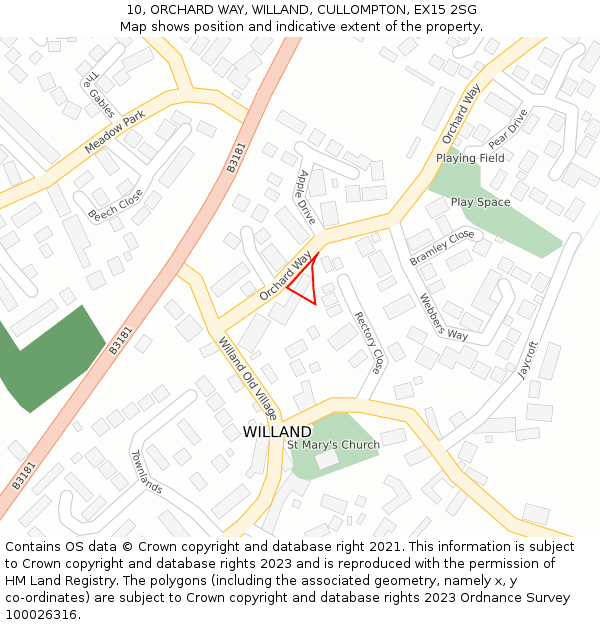 10, ORCHARD WAY, WILLAND, CULLOMPTON, EX15 2SG: Location map and indicative extent of plot