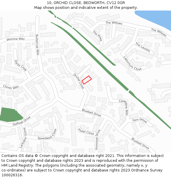 10, ORCHID CLOSE, BEDWORTH, CV12 0GR: Location map and indicative extent of plot